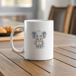 White Coffee Mug Adorable Baby Elephant