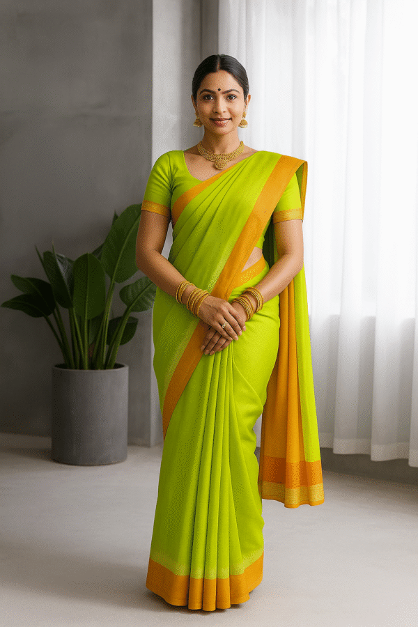 Mangalagiri - Parrot Green-Orange-Combination
