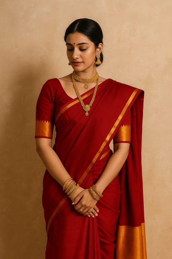 Mangalagiri - Maroon Colour-Gold Border