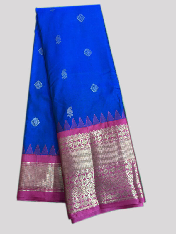 Semi Gadwal - Blue-Pink Border