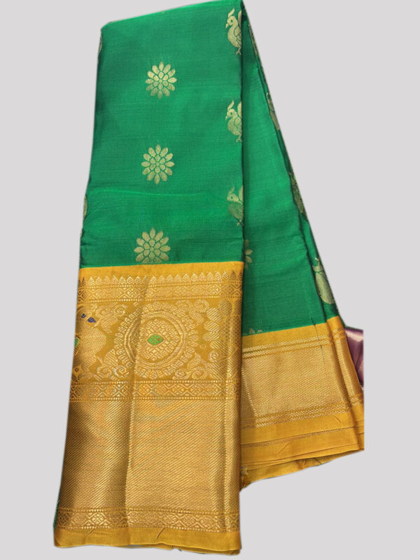 Semi Gadwal - Parrot Green-Yellow Border