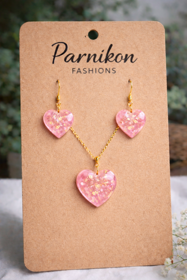 Pendant Set Heart Shape Baby pink