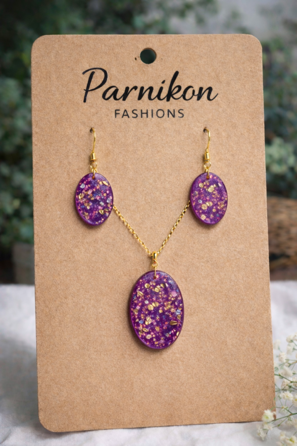 Pendant Set Oval Shape Purple